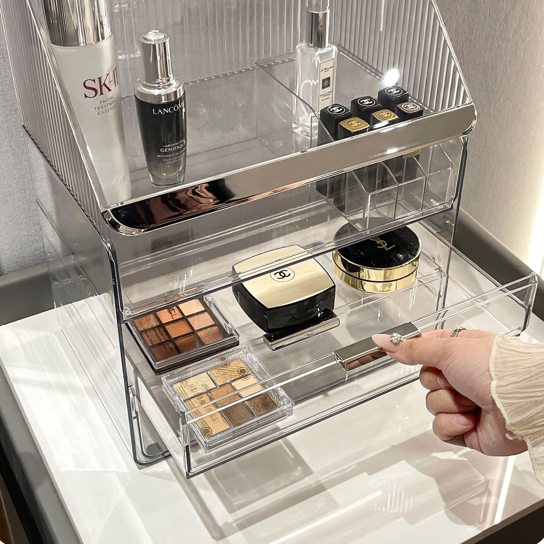 メイクボックス クリア多段引き出し化粧品収納ケース
