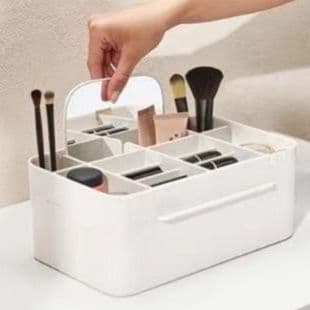 メイクボックス 白色 鏡付き多機能卓上化粧品収納ボックス
