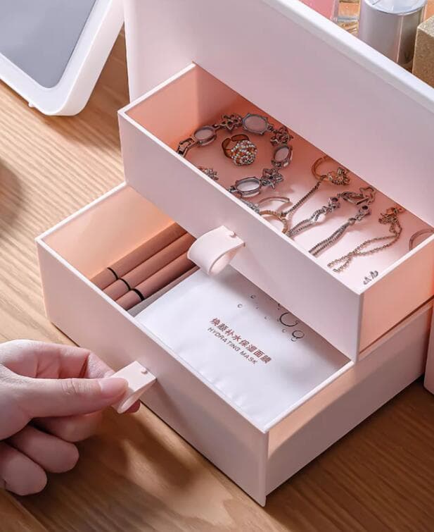 鏡付き照明機能搭載メイクボックス