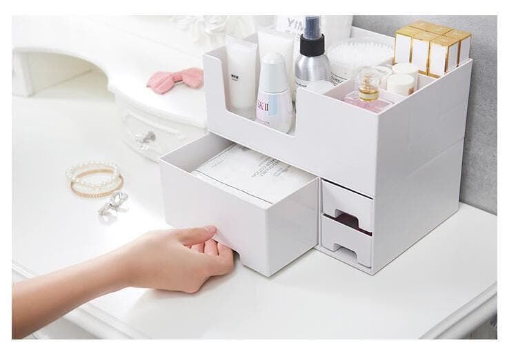 白い卓上メイクボックス 引き出し付き化粧品収納ケース