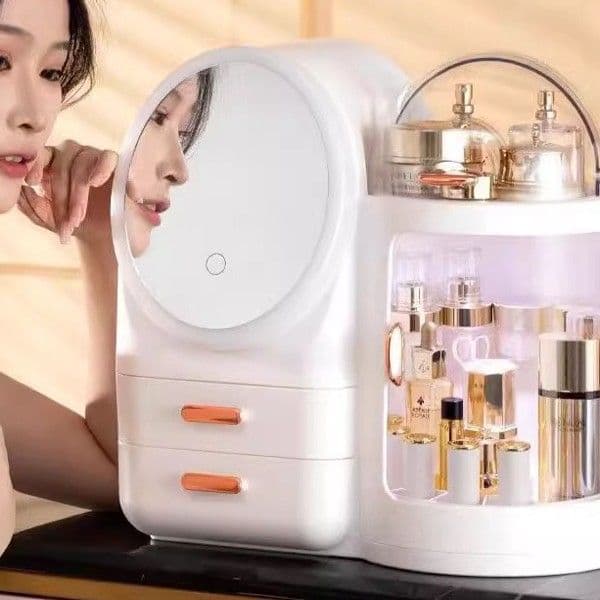 メイクボックス 白 多機能 回転式鏡付き コスメ 収納