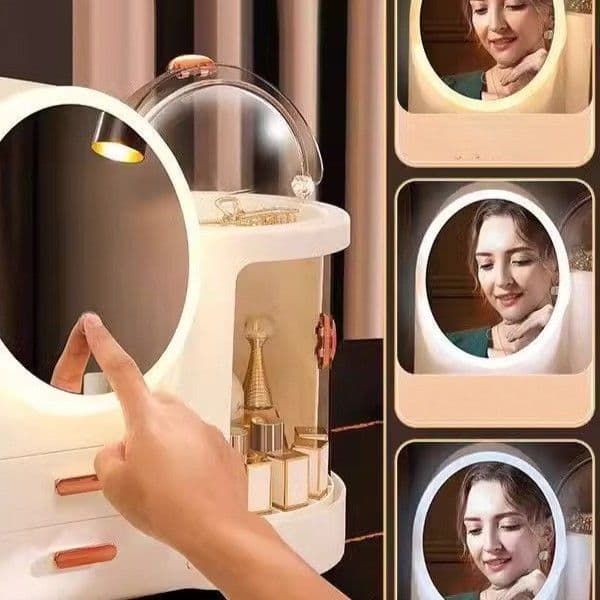メイクボックス 白 多機能 回転式鏡付き コスメ 収納