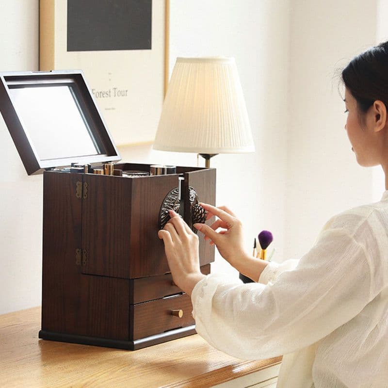 メイクボックス 松ぼっくり装飾付き多機能メイク収納箱