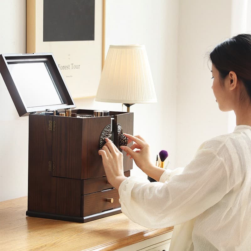 メイクボックス 松ぼっくり柄付き多機能メイク収納ボックス
